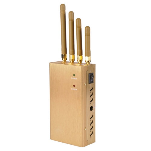 Handheld 4 Antenna Gold Cell Phone + GPS L1 Signal Blocker Jammer 15M